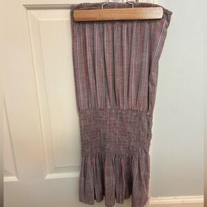 Blue Life Purple Gray Midi Pencil Skirt with Pleated Smocked Design